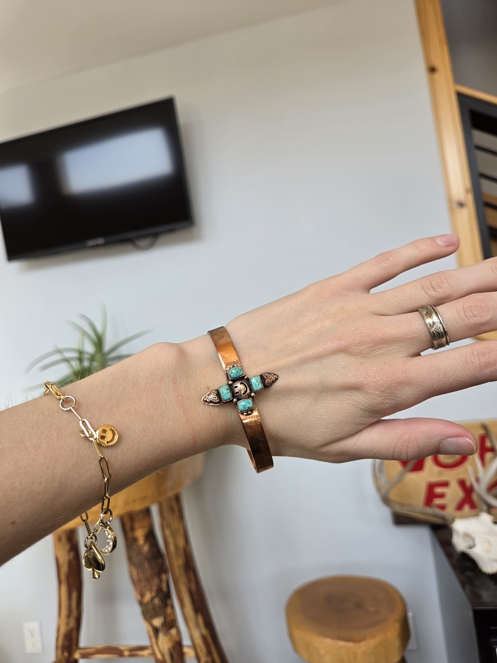 Turquoise Cross Copper Cuff Bracelet